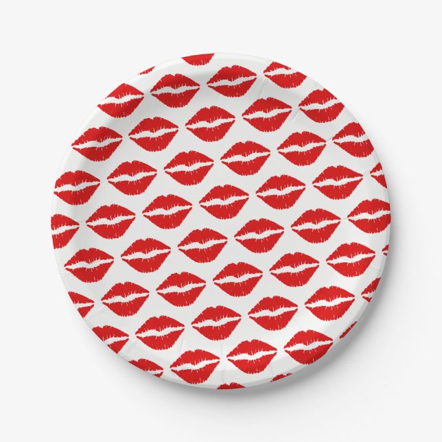 Bright Red Lipstick Pattern Paper Plate (Front)