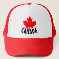 Bright Red Maple Leaf Canada Snow Capped Text