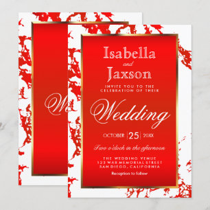 Bright Red Marble, Gold and White Invitation