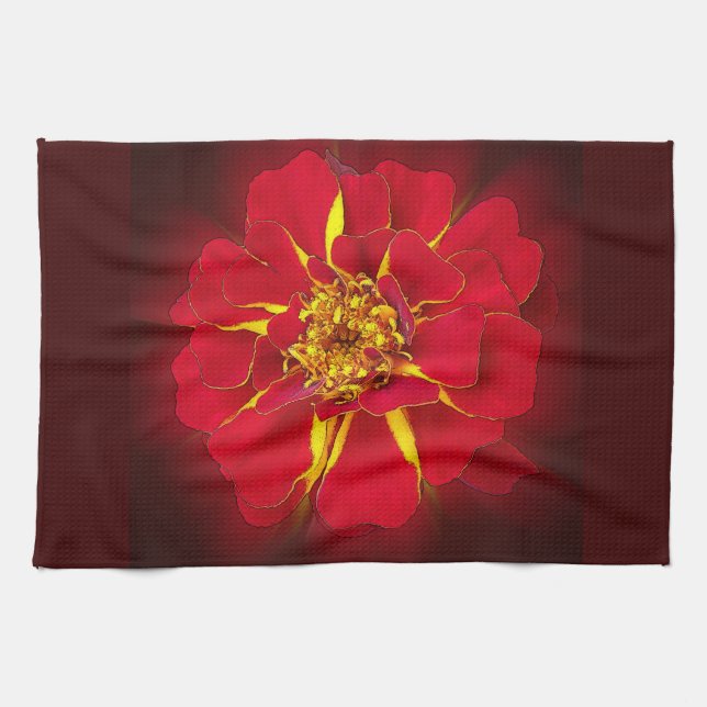 bright red marigold tea towel (Horizontal)