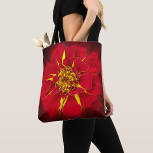 bright red marigold tote bag