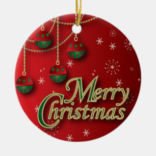 Bright Red Merry Christmas Ceramic Tree Decoration
