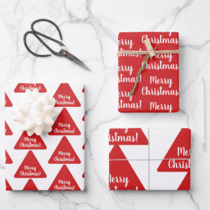 Bright Red Merry Christmas Modern Pattern Wrapping Paper Sheet