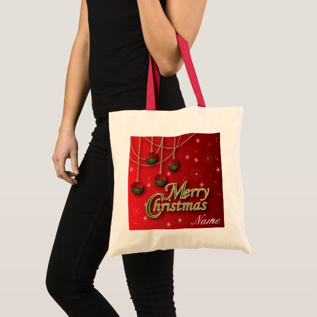 Bright Red Merry Christmas Ornaments Tote Bag (Front (Product))
