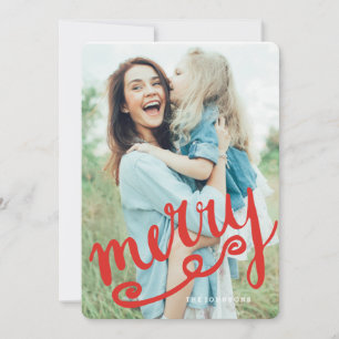 Bright Red Merry   Modern Holiday Card