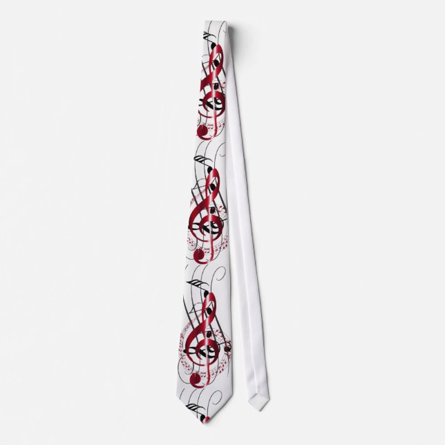 Bright Red Musical Symbol on Swirl of Music Notes Tie (Front)