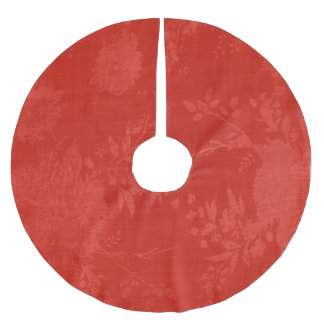 Bright Red on Red Floral Pattern Brushed Polyester Tree Skirt
