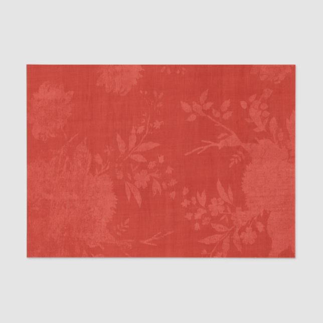 Bright Red on Red Floral Pattern Tissue Paper (Front)
