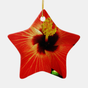 Bright Red Orange  Hibiscus Flower Ceramic Tree Decoration