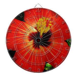 Bright Red Orange  Hibiscus Flower Dartboard
