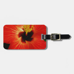 Bright Red Orange  Hibiscus Flower Luggage Tag