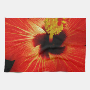 Bright Red Orange  Hibiscus Flower Tea Towel