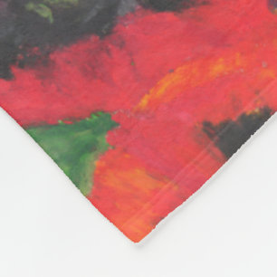 Bright Red Oriental Poppies Pattern on Blue Fleece Blanket