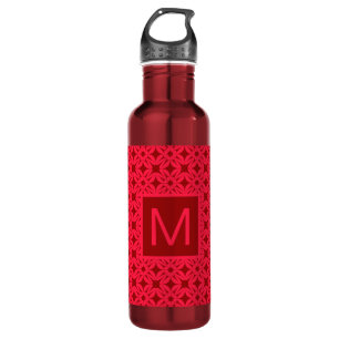 Bright Red Ornate Pattern Monogrammed 710 Ml Water Bottle