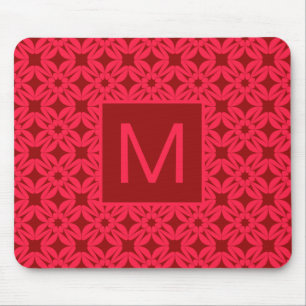 Bright Red Ornate Pattern Monogrammed Mouse Mat