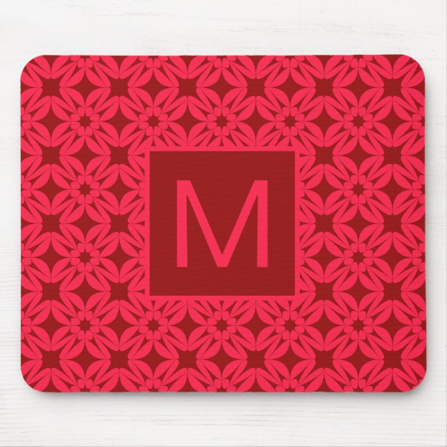 Bright Red Ornate Pattern Monogrammed Mouse Mat (Front)