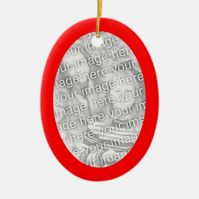 Bright Red Oval Shape Border Photo Ceramic Tree Decoration (Front)