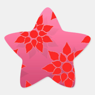 Bright Red over Deep Pink Floral Design Star Sticker