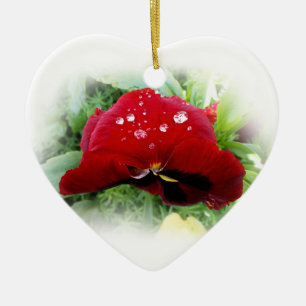 Bright red pansy ceramic tree decoration