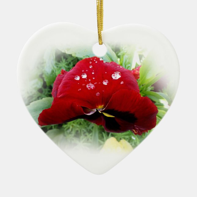 Bright red pansy ceramic tree decoration (Front)