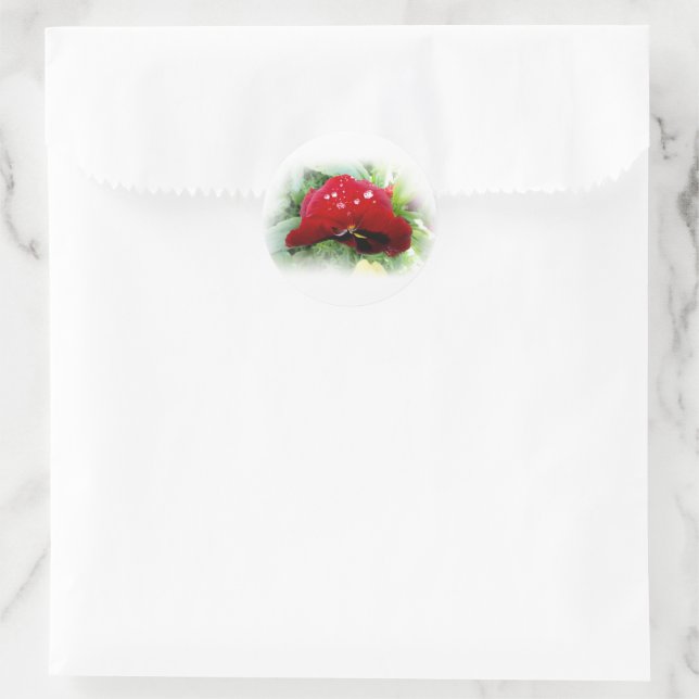 Bright red pansy classic round sticker (Bag)