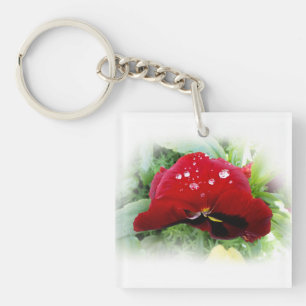 Bright red pansy key ring