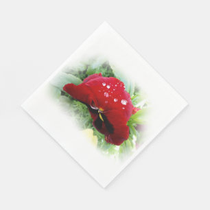 Bright red pansy napkin
