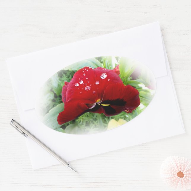 Bright red pansy oval sticker (Envelope)