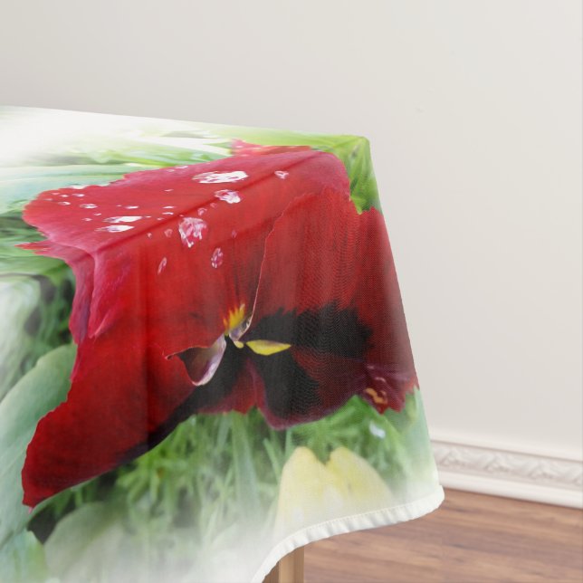 Bright red pansy tablecloth (In Situ)