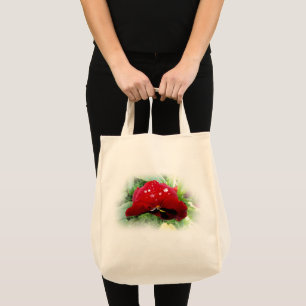 Bright red pansy tote bag