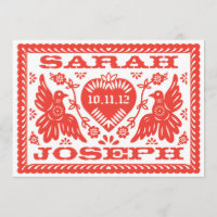 Bright Red Papel Picado Style Love Birds