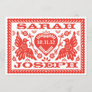 Bright Red Papel Picado Style Love Birds Invitation
