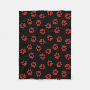 Bright Red Paw Print Dog Owner Xmas Animal Fleece Blanket
