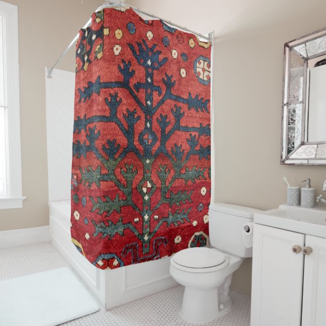 Bright Red Persian III Geometric Shapes  Shower Curtain (In Situ)