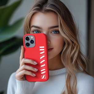 Bright red personalized name simple iPhone 13 pro max case