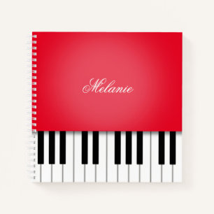 Bright Red Piano Music Keyboard Personalised Notebook