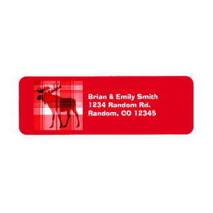 Bright red plaid moose return address labels