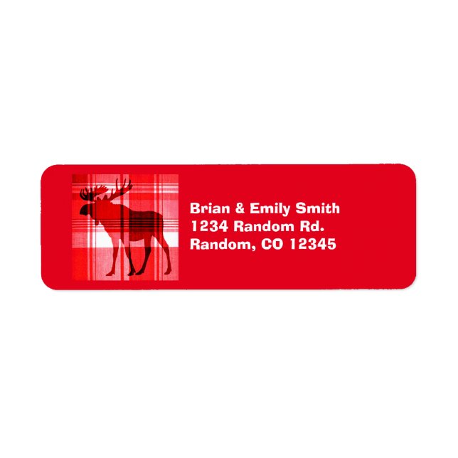 Bright red plaid moose return address labels (Front)