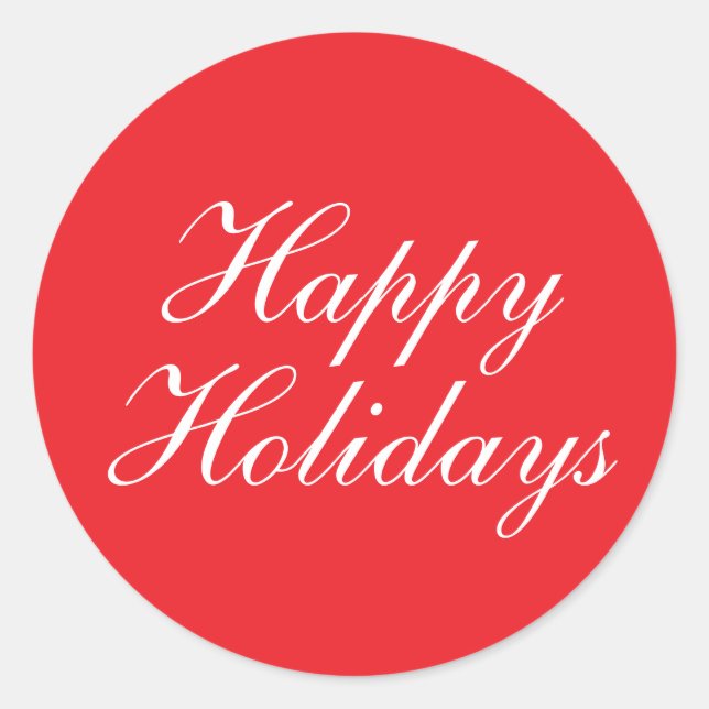 Bright Red Plain Elegant Happy Holidays Message Classic Round Sticker (Front)