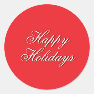 Bright Red Plain Elegant Happy Holidays Message Classic Round Sticker