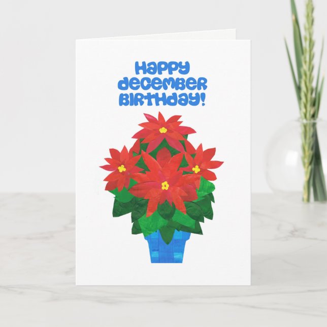 Bright Red Poinsettia December Birthday Card (Front)