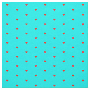 Bright Red Polka Hearts on Turquoise Blue Fabric