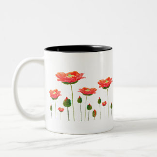 bright red poppies Two-Tone coffee mug