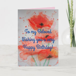 Bright Red Poppies Watercolour Birthday Card