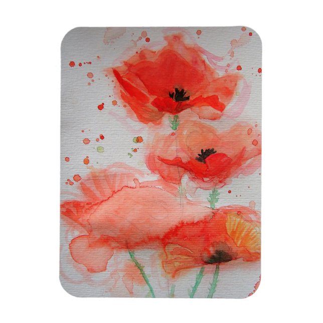 Bright Red Poppies Watercolour Birthday Floral Magnet (Vertical)