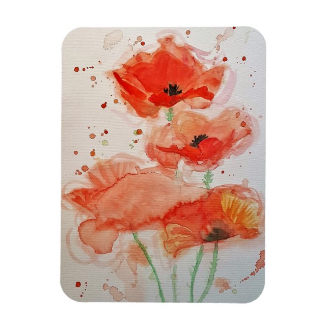 Bright Red Poppies Watercolour Flower Floral Magnet (Vertical)
