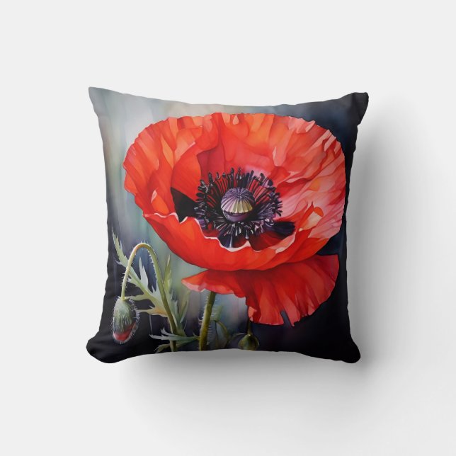 Bright Red Poppy with Dark Centre Cushion (Front)