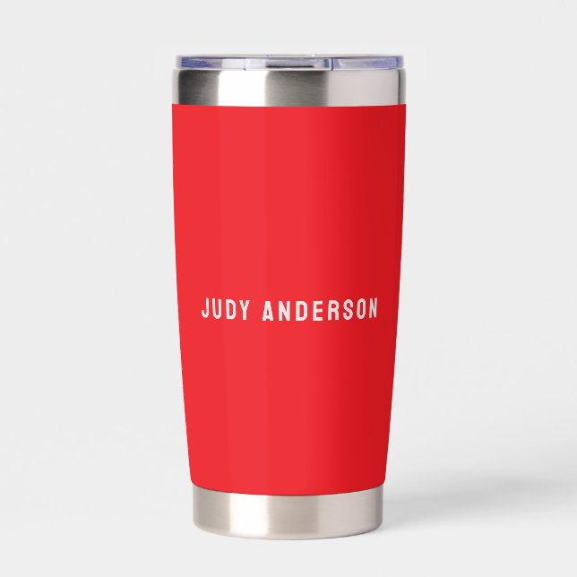 Bright Red Professional Plain Modern Elegant Name Insulated Tumbler (Front)