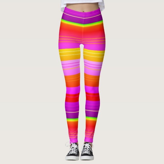 Bright red purple yellow creative striped Leggings (Front)