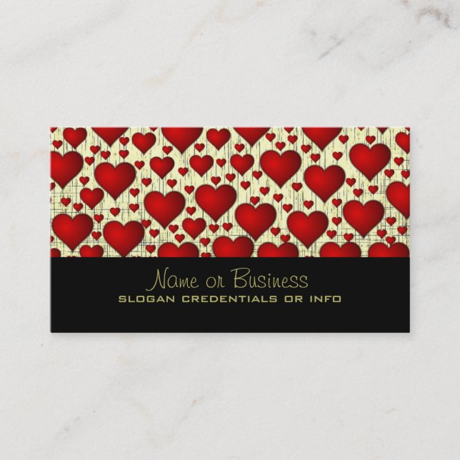 Bright Red Romantic Hearts Pattern Business Card (Front)